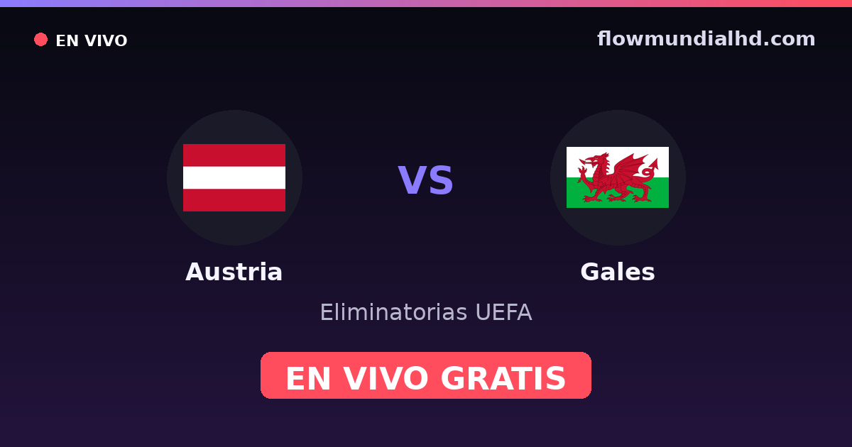 Áustria vs País de Gales — Eliminatorias UEFA · histórico e onde assistir ao vivo grátis na FlowMundial HD