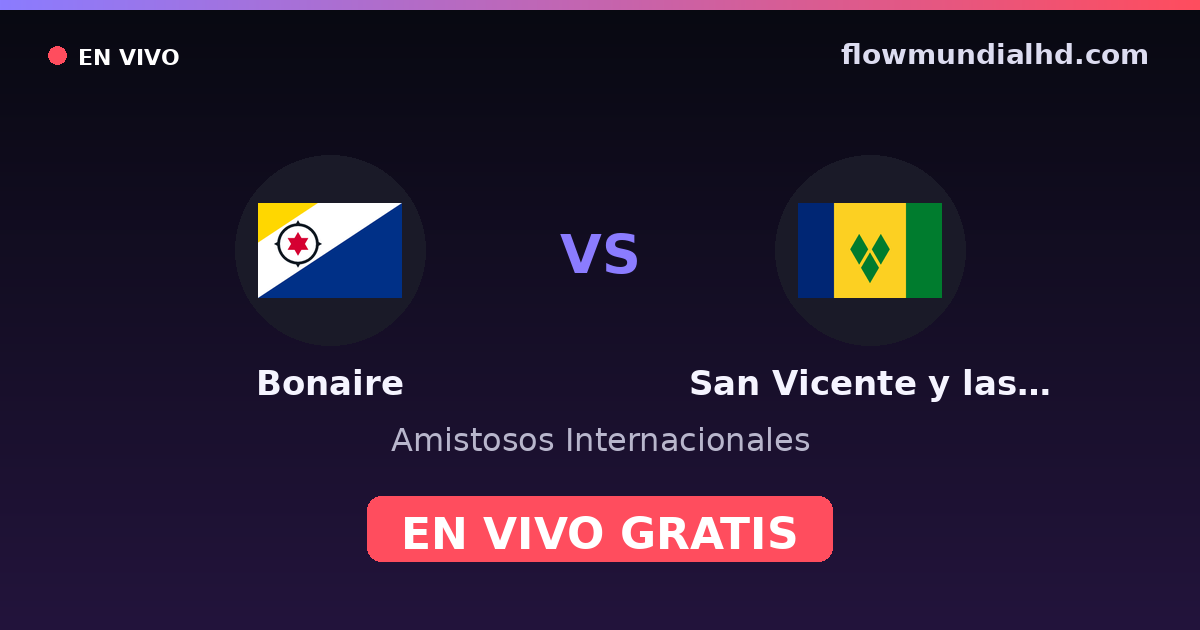 Bonaire vs San Vicente y las Granadinas — Amistosos Internacionais, CONCACAF Nations League · histórico e onde assistir ao vivo grátis na FlowMundial HD
