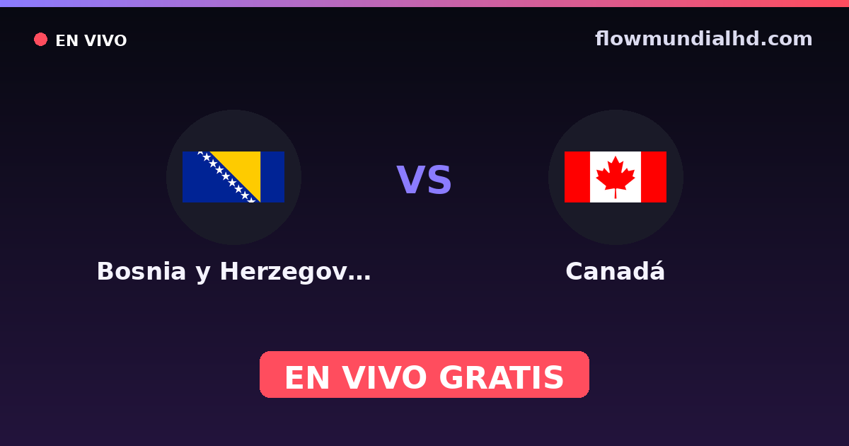 Bosnia y Herzegovina vs Canadá — Mundial · head-to-head and where to watch live free on FlowMundial HD