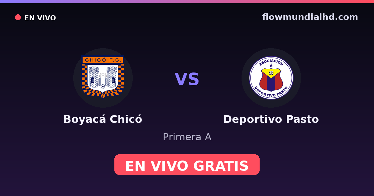 Boyacá Chicó vs Deportivo Pasto — Primera A · historial y dónde ver en vivo gratis en FlowMundial HD