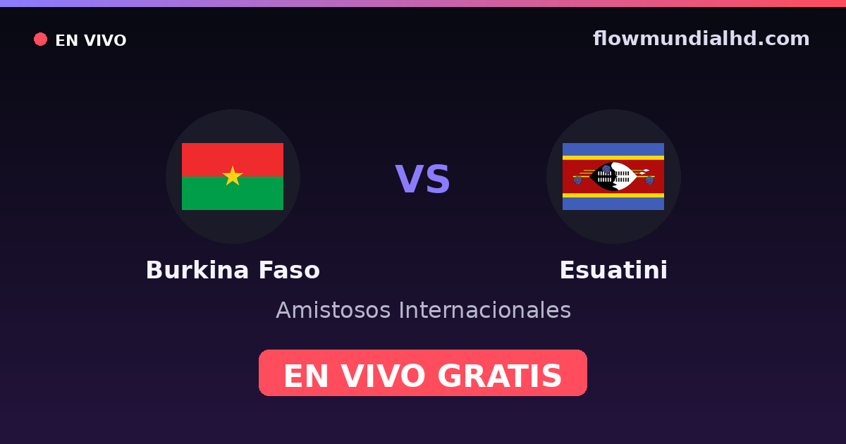 Burkina Faso vs Eswatini — Internationale Freundschaftsspiele, Afrika-Cup-Qualifikation · Bilanz und wo man live und kostenlos zusehen kann auf FlowMundial HD