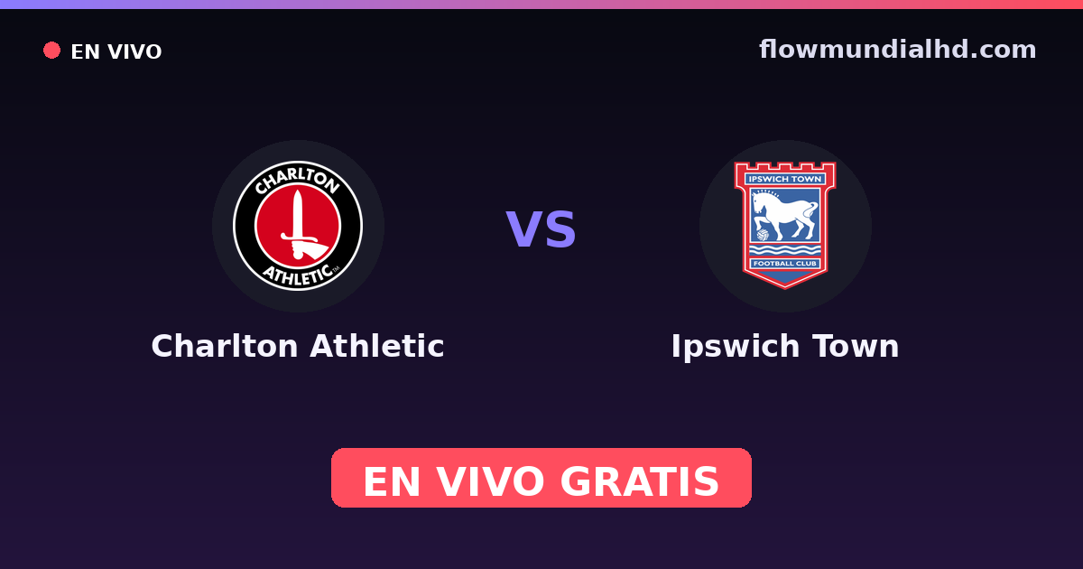 Charlton Athletic vs Ipswich Town — Amistosos de clubes, Championship · historial y dónde ver en vivo gratis en FlowMundial HD