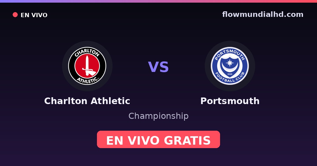 Charlton Athletic vs Portsmouth — Championship · historial y dónde ver en vivo gratis en FlowMundial HD