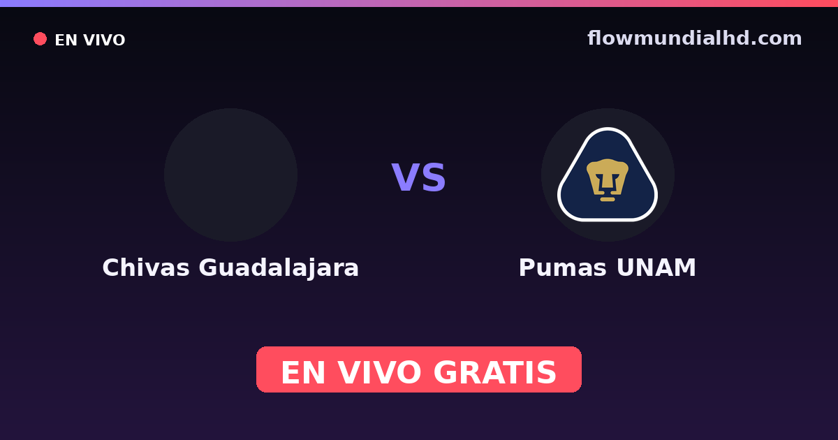 Chivas Guadalajara vs Pumas UNAM — Liga MX, Clausura, Liga MX · historique et où regarder en direct gratuitement sur FlowMundial HD
