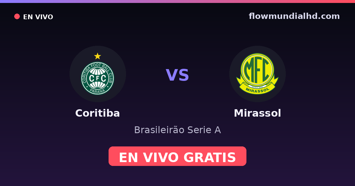 Coritiba vs Mirassol — Brasileirão Serie A, Brasileirão Série B · historial y dónde ver en vivo gratis en FlowMundial HD