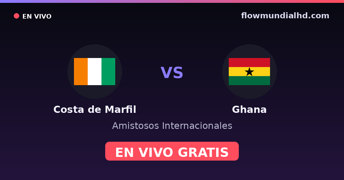 Costa do Marfim vs Gana — Amistosos Internacionais, Copa Africana de Nacoes · histórico e onde assistir ao vivo grátis na FlowMundial HD