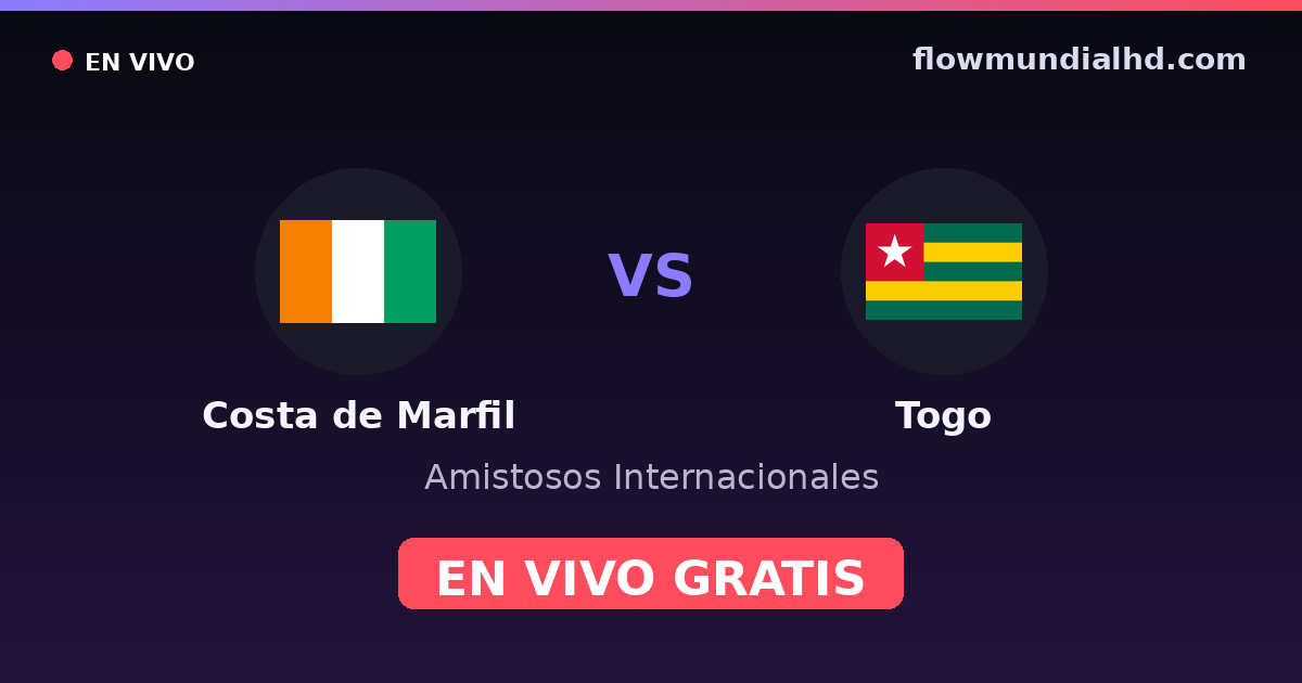 Côte d'Ivoire vs Togo — Matchs amicaux internationaux, Coupe d'Afrique des nations · historique et où regarder en direct gratuitement sur FlowMundial HD