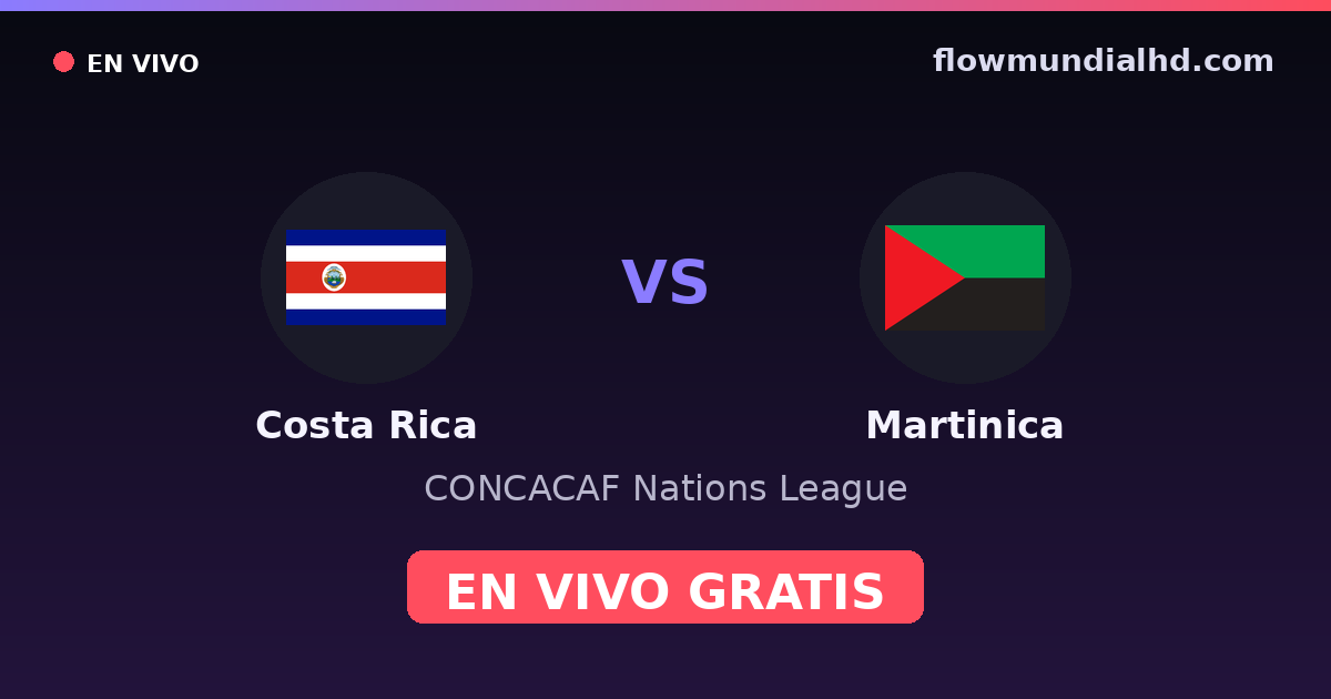 Costa Rica vs Martinica — CONCACAF Nations League, Copa Oro · historial y dónde ver en vivo gratis en FlowMundial HD