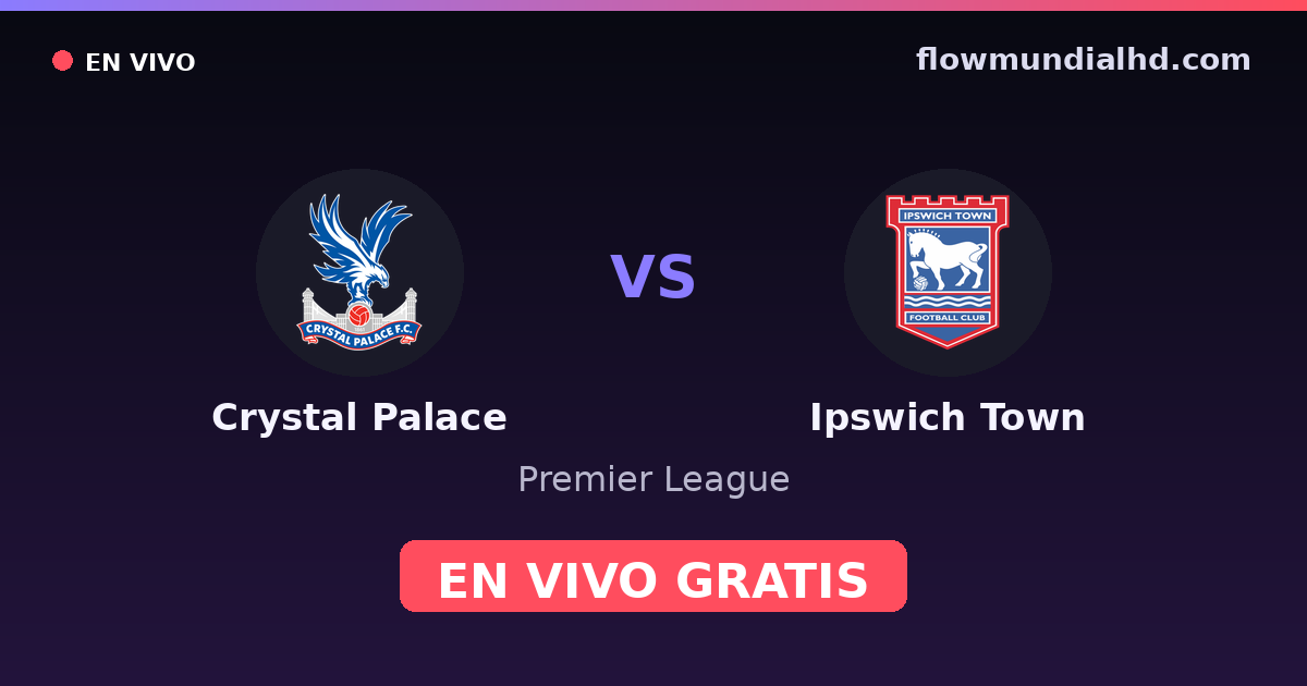 Crystal Palace vs Ipswich Town — Premier League · historial y dónde ver en vivo gratis en FlowMundial HD