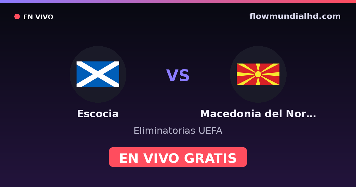 Escocia vs Macedonia del Norte — Eliminatorias UEFA · historial y dónde ver en vivo gratis en FlowMundial HD
