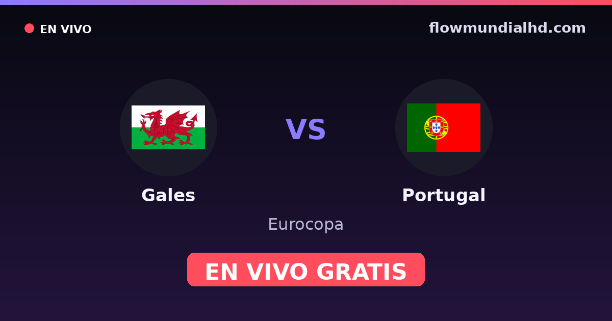 Gales vs Portugal — Eurocopa, UEFA Nations League · historial y dónde ver en vivo gratis en FlowMundial HD