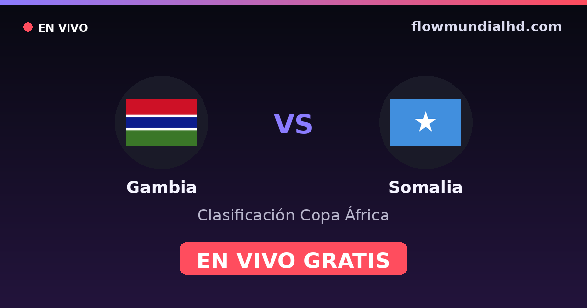 Gambia vs Somalia — Clasificación Copa África · historial y dónde ver en vivo gratis en FlowMundial HD