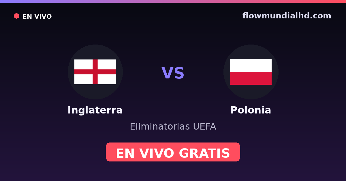Inglaterra vs Polonia — Eliminatorias UEFA · historial y dónde ver en vivo gratis en FlowMundial HD