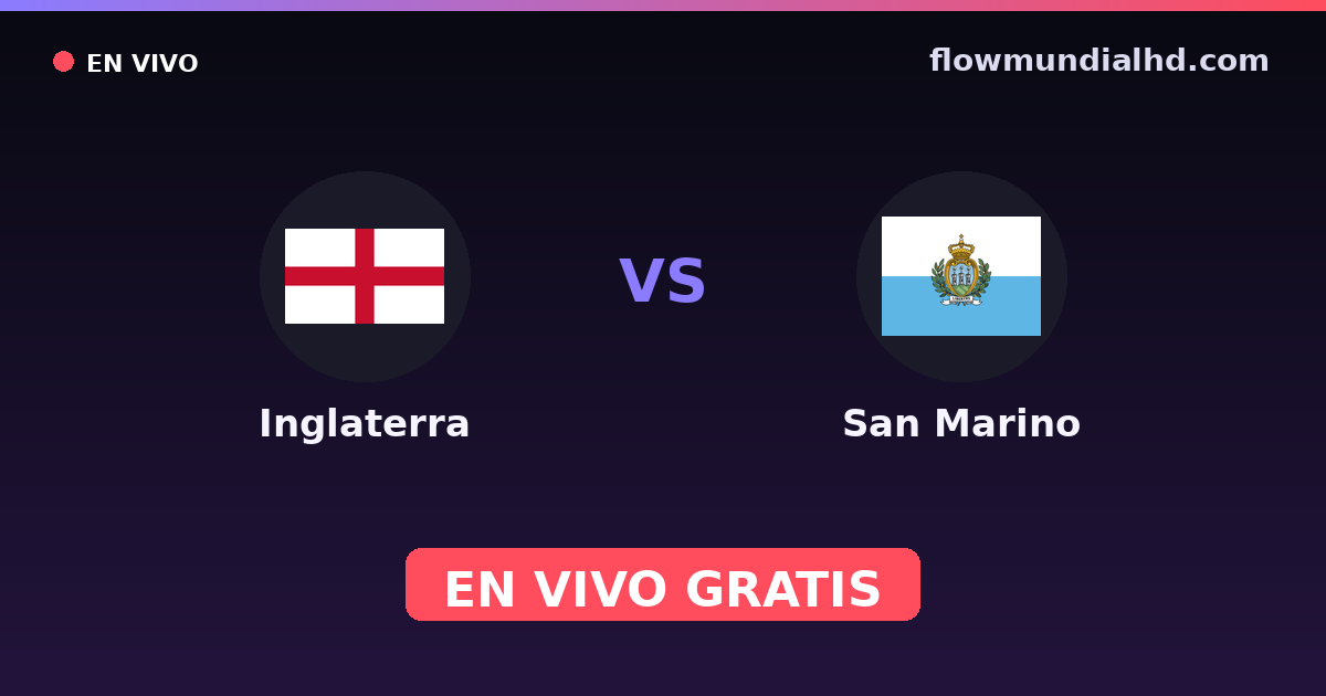 Inglaterra vs San Marino — Clasificacion Eurocopa, Eliminatorias UEFA · historial y dónde ver en vivo gratis en FlowMundial HD