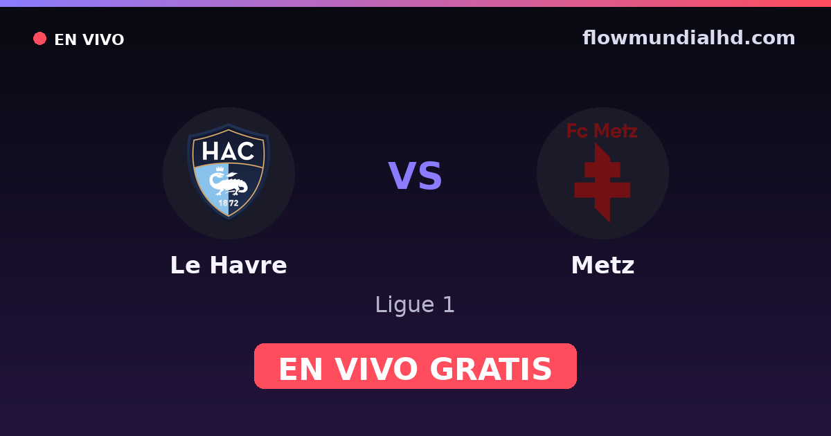 Le Havre vs Metz — Ligue 1 · historial y dónde ver en vivo gratis en FlowMundial HD