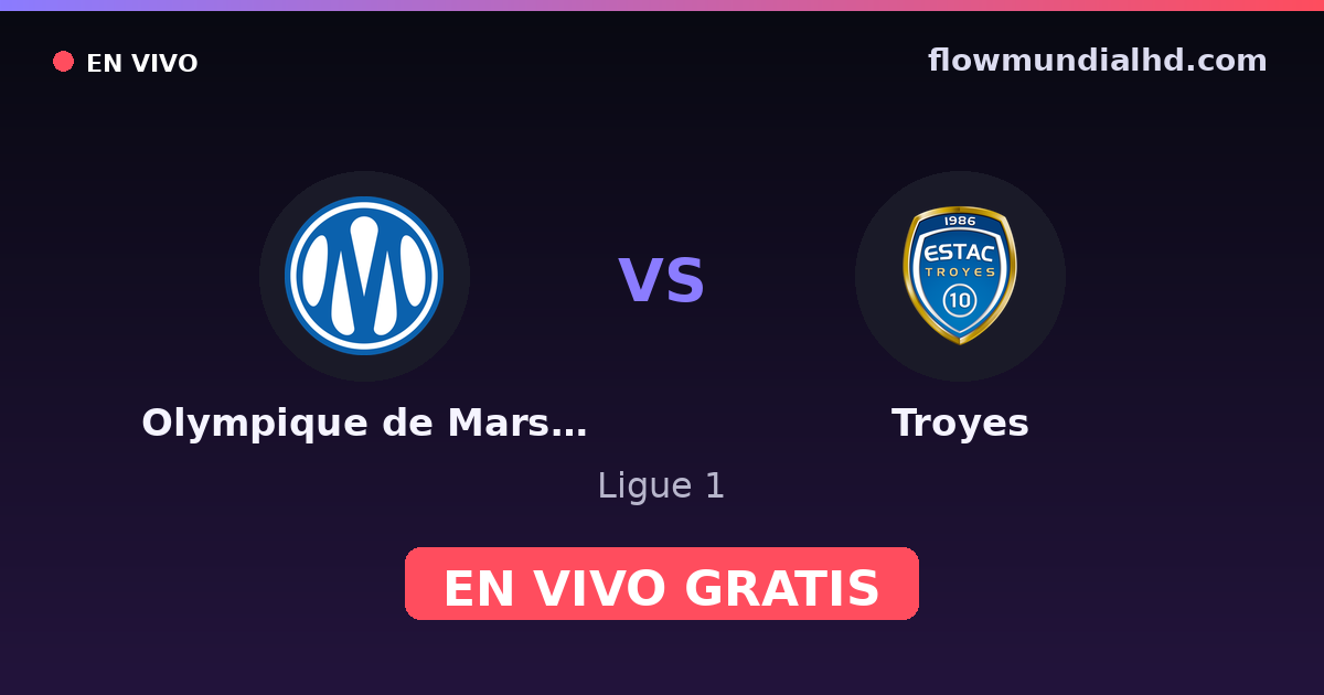 Olympique de Marsella vs Troyes — Ligue 1 · historial y dónde ver en vivo gratis en FlowMundial HD