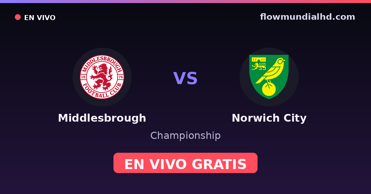 Middlesbrough vs Norwich City — Championship · historial y dónde ver en vivo gratis en FlowMundial HD