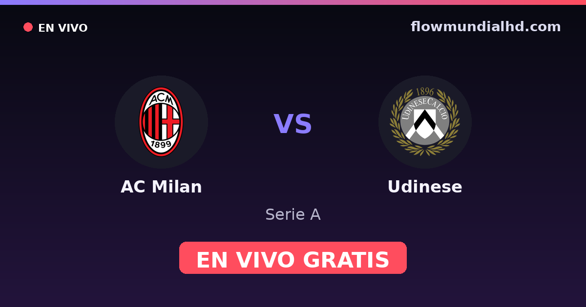 AC Milan vs Udinese — Serie A · historial y dónde ver en vivo gratis en FlowMundial HD