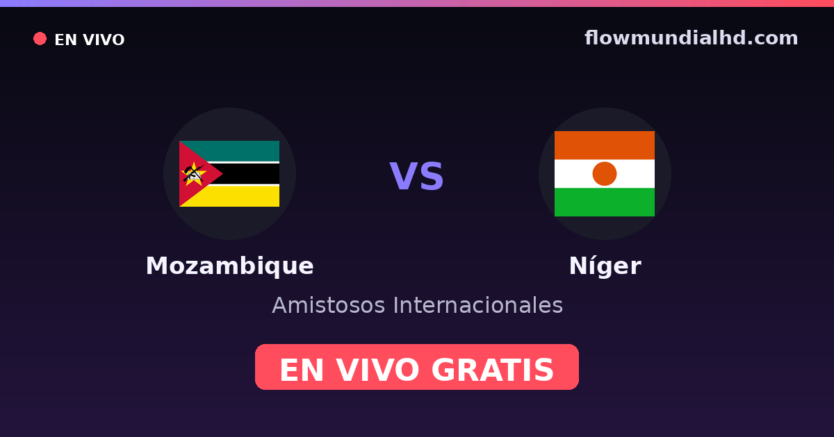Mozambique vs Níger — Amistosos Internacionales, Clasificación Copa África · historial y dónde ver en vivo gratis en FlowMundial HD