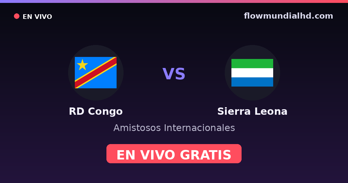 RD Congo vs Sierra Leona — Amistosos Internacionales, Clasificación Copa África · historial y dónde ver en vivo gratis en FlowMundial HD