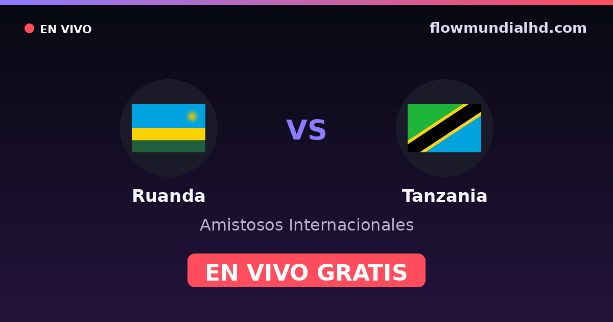 Ruanda vs Tanzânia — Amistosos Internacionais, Outras competicoes · histórico e onde assistir ao vivo grátis na FlowMundial HD