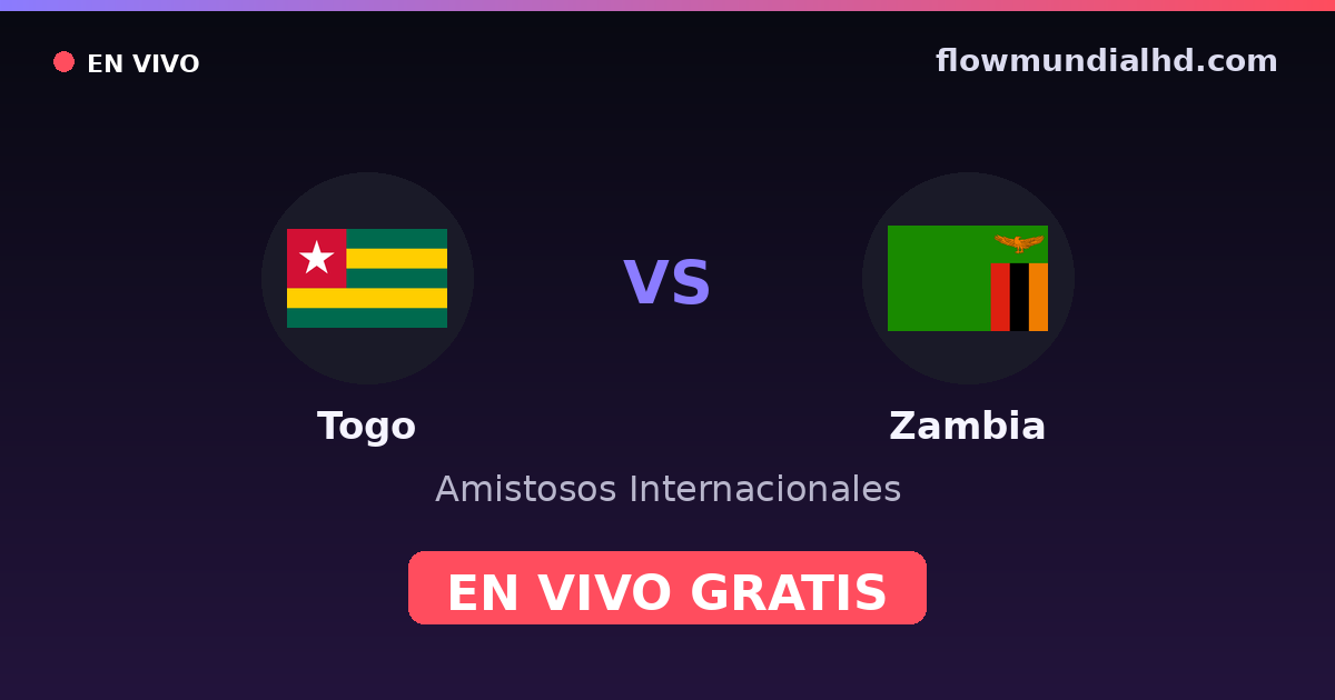 Togo vs Zambia — Amistosos Internacionales, Clasificación Copa África · historial y dónde ver en vivo gratis en FlowMundial HD