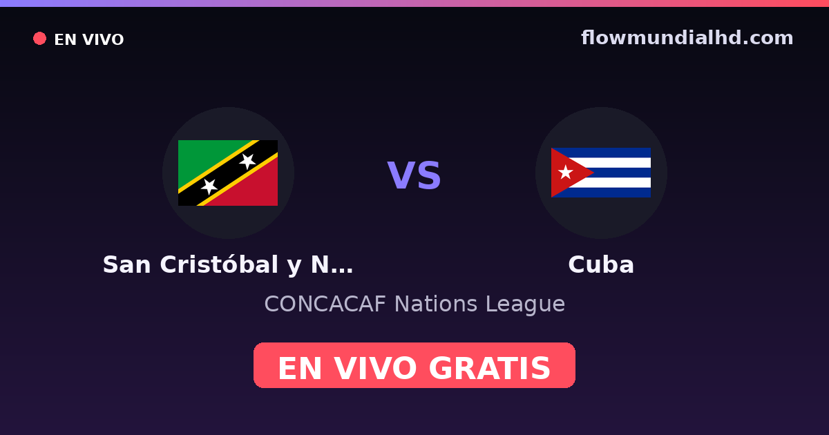 San Cristóbal y Nieves vs Cuba — CONCACAF Nations League — 2. Oktober 2026, 21:00 UTC · live und kostenlos sehen auf FlowMundial HD