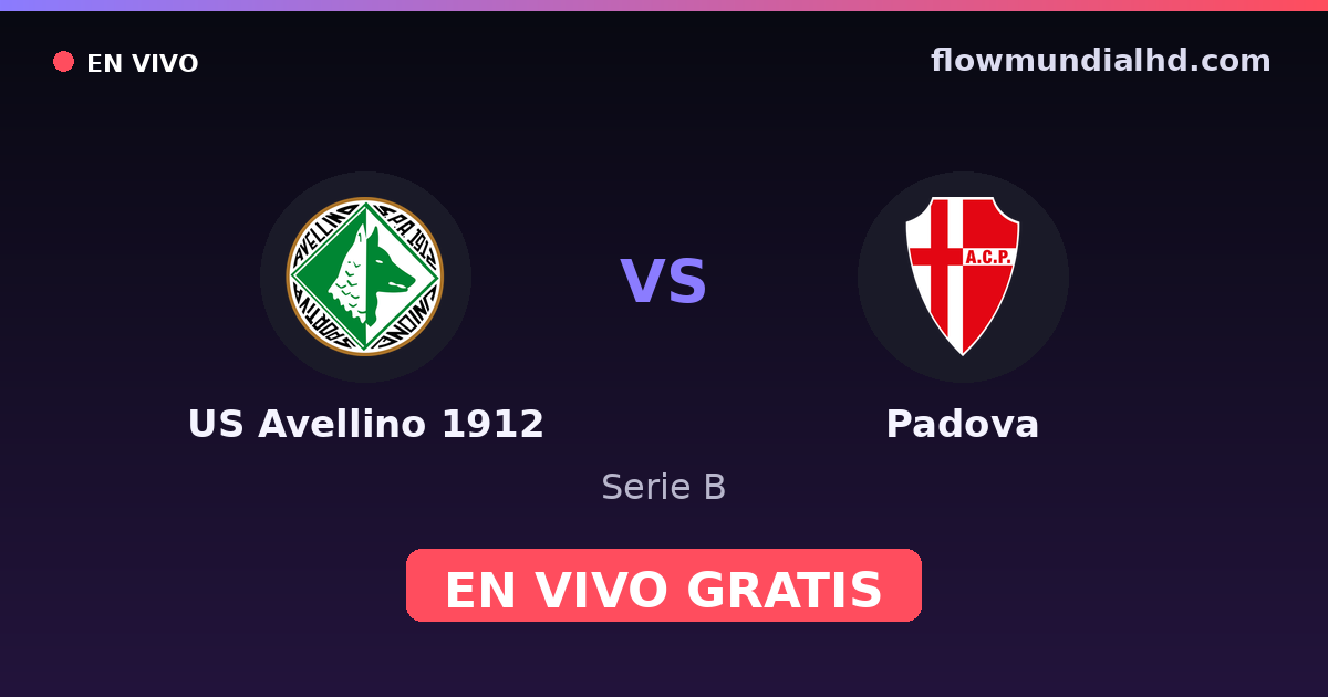 US Avellino 1912 vs Padova — Serie B — 24. Oktober 2026, 13:00 UTC · live und kostenlos sehen auf FlowMundial HD