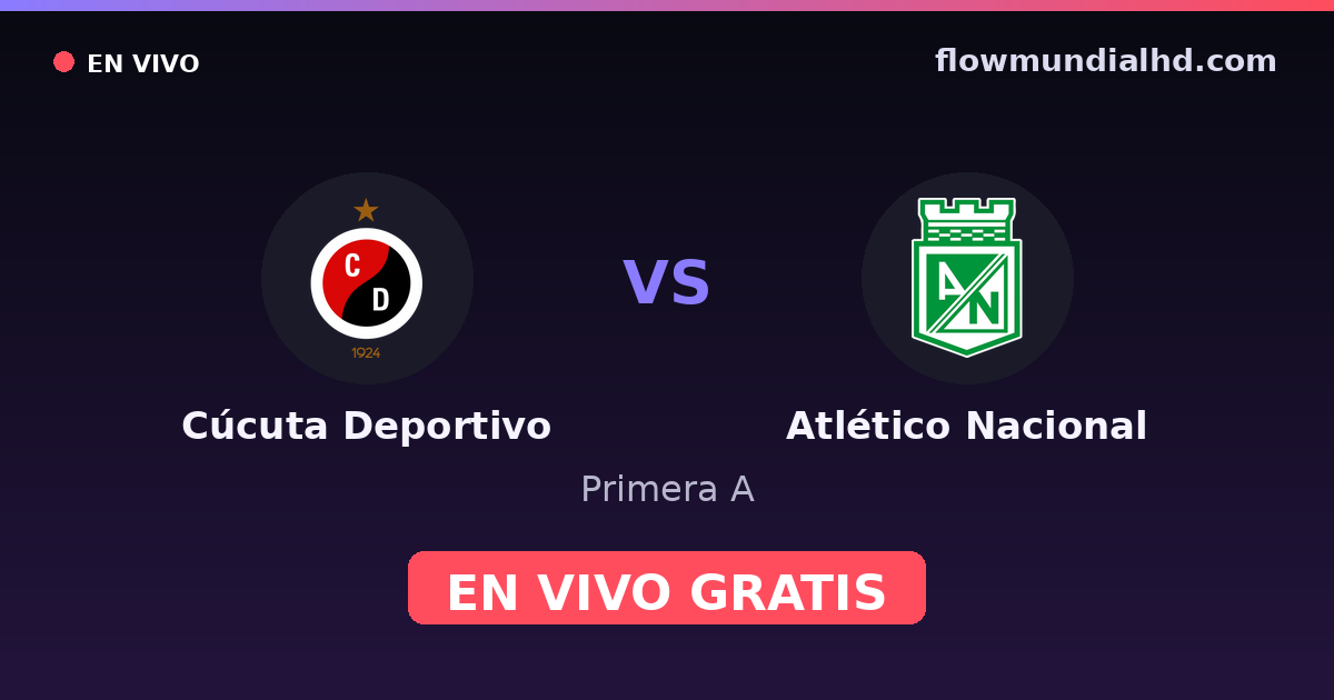 Cúcuta Deportivo vs Atlético Nacional — Primera A — 20. Oktober 2026, 23:30 UTC · live und kostenlos sehen auf FlowMundial HD