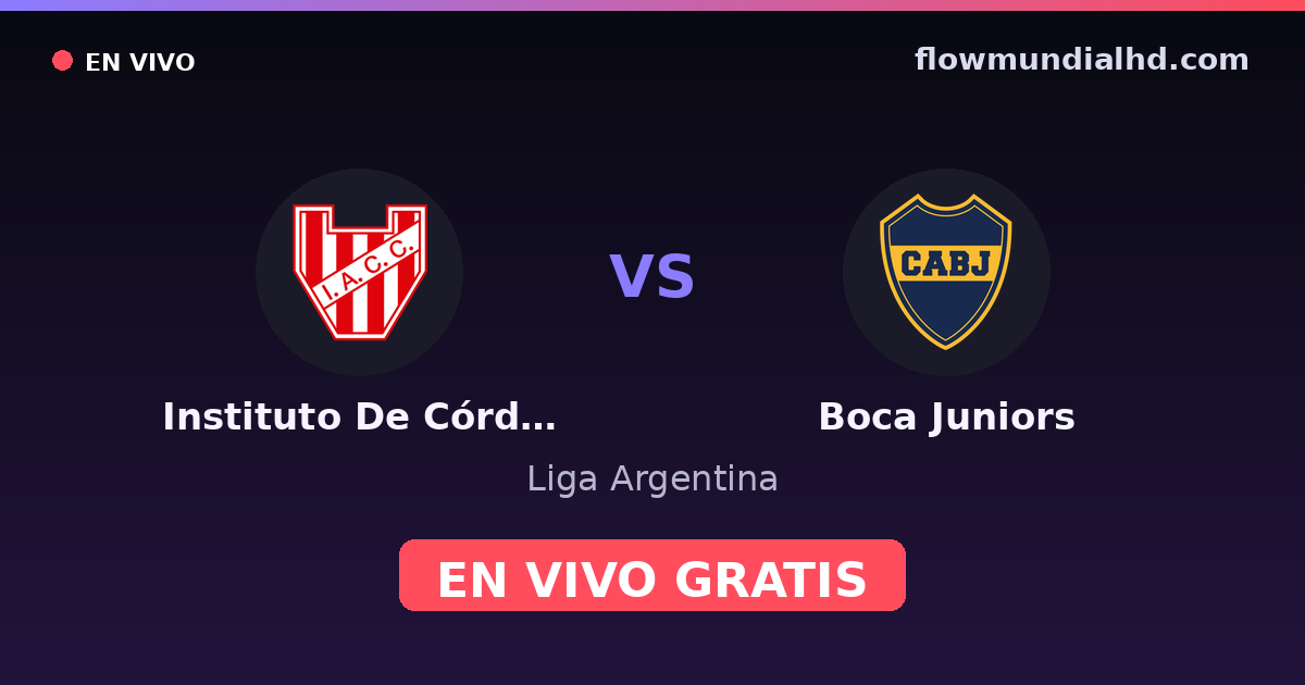 Instituto De Córdoba vs Boca Juniors — Liga Argentina — 9. Oktober 2026, 22:30 UTC · live und kostenlos sehen auf FlowMundial HD
