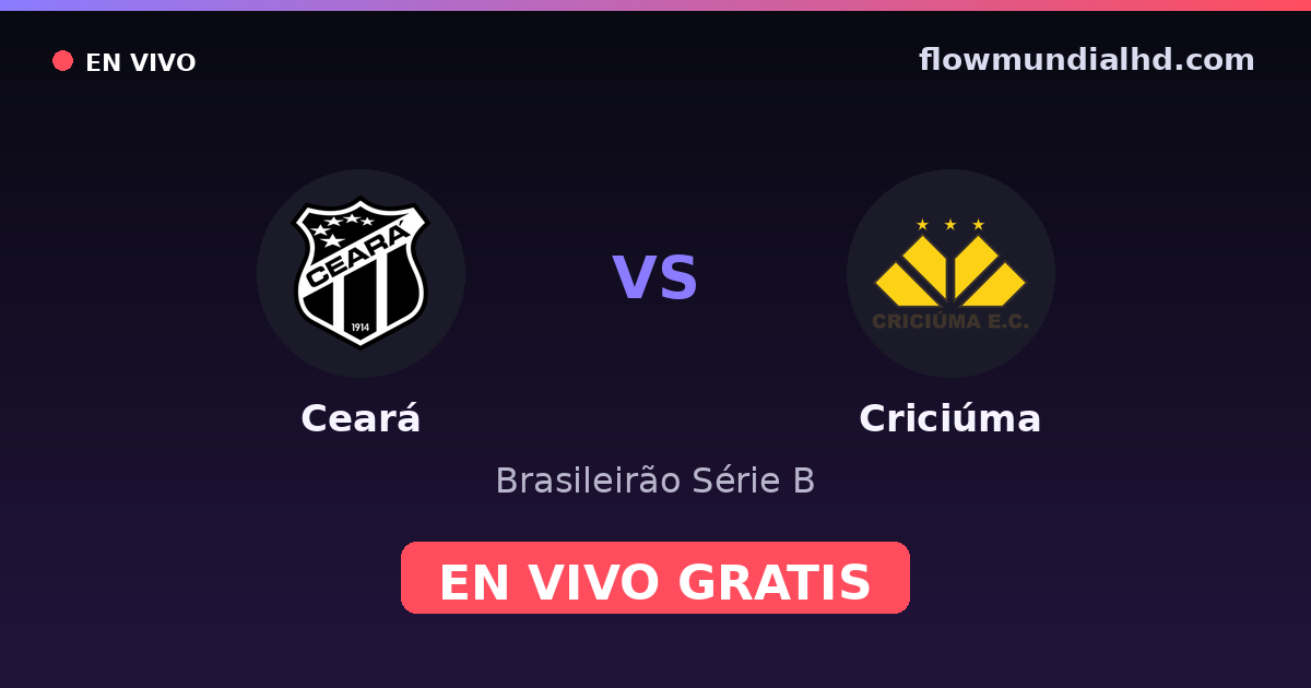 Ceará vs Criciúma — Brasileirão Série B — 8 de octubre de 2026, 22:30 UTC · ver en vivo gratis en FlowMundial HD