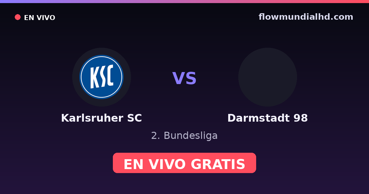 Karlsruher SC vs Darmstadt 98 — 2. Bundesliga — 18. Oktober 2026, 11:30 UTC · live und kostenlos sehen auf FlowMundial HD